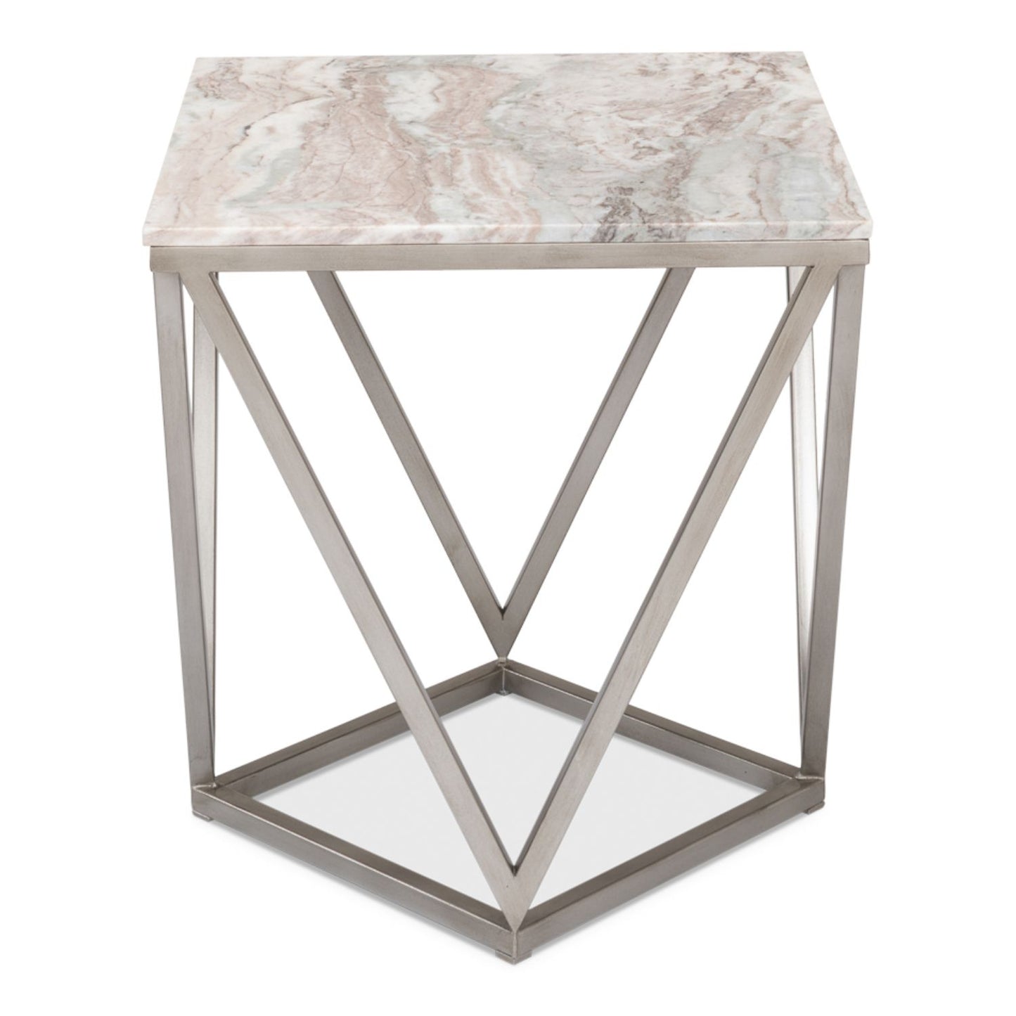 Trapezoid Side Table – Marble Top with Transitional Design