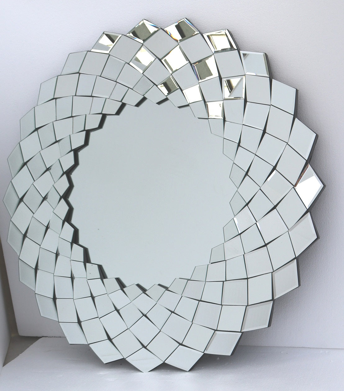 Contemporary Round Star Burst Mirror - 39" Silver Wood Frame - Home Decor