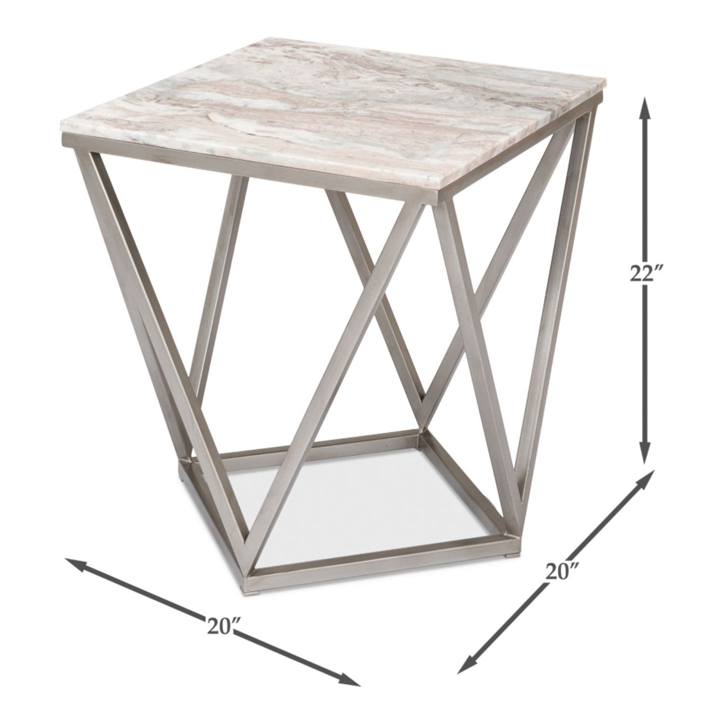 Trapezoid Side Table – Marble Top with Transitional Design