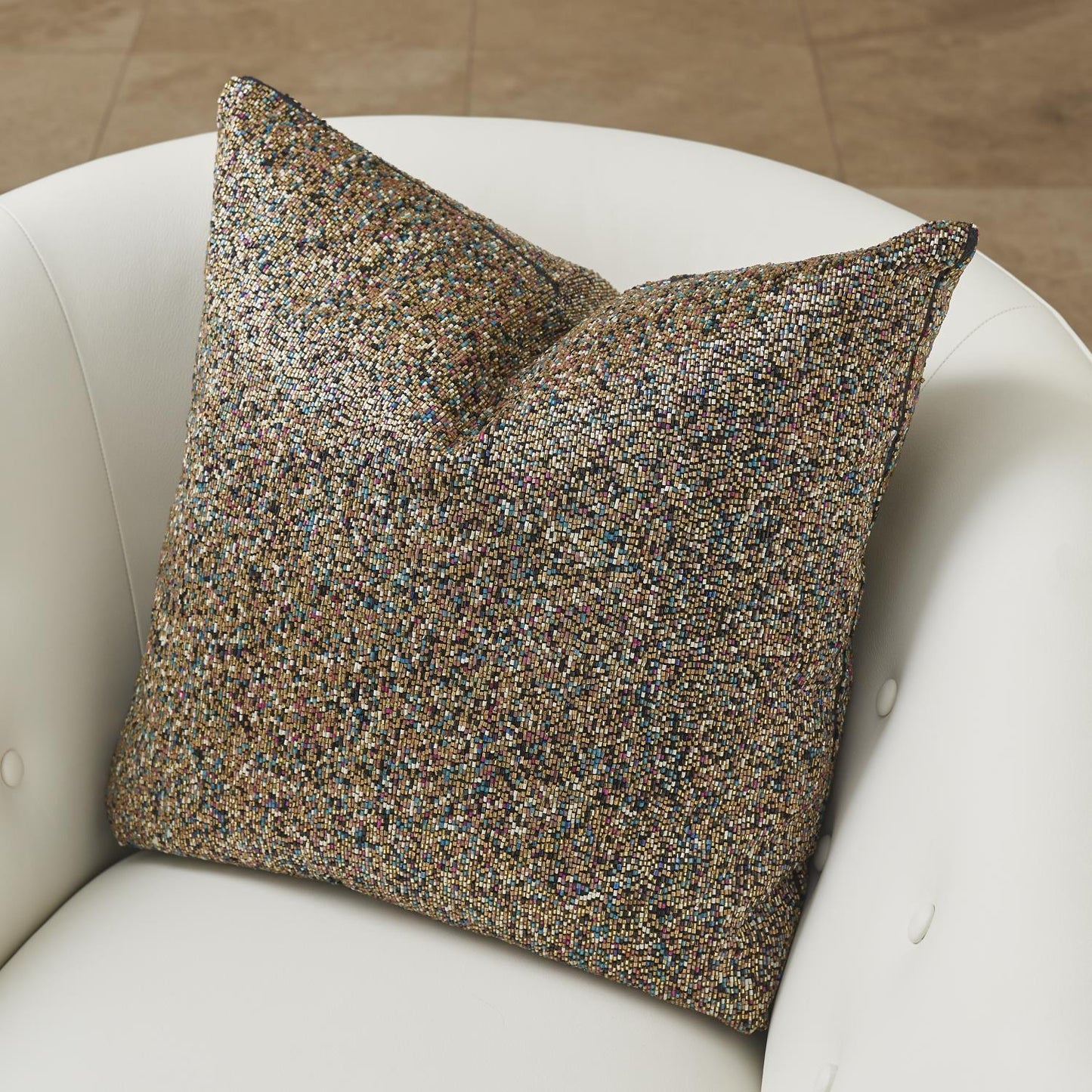 MULTI BEADED PILLOW-GOLD