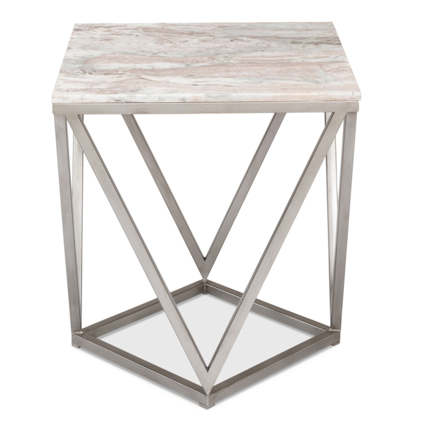 Trapezoid Side Table – Marble Top with Transitional Design