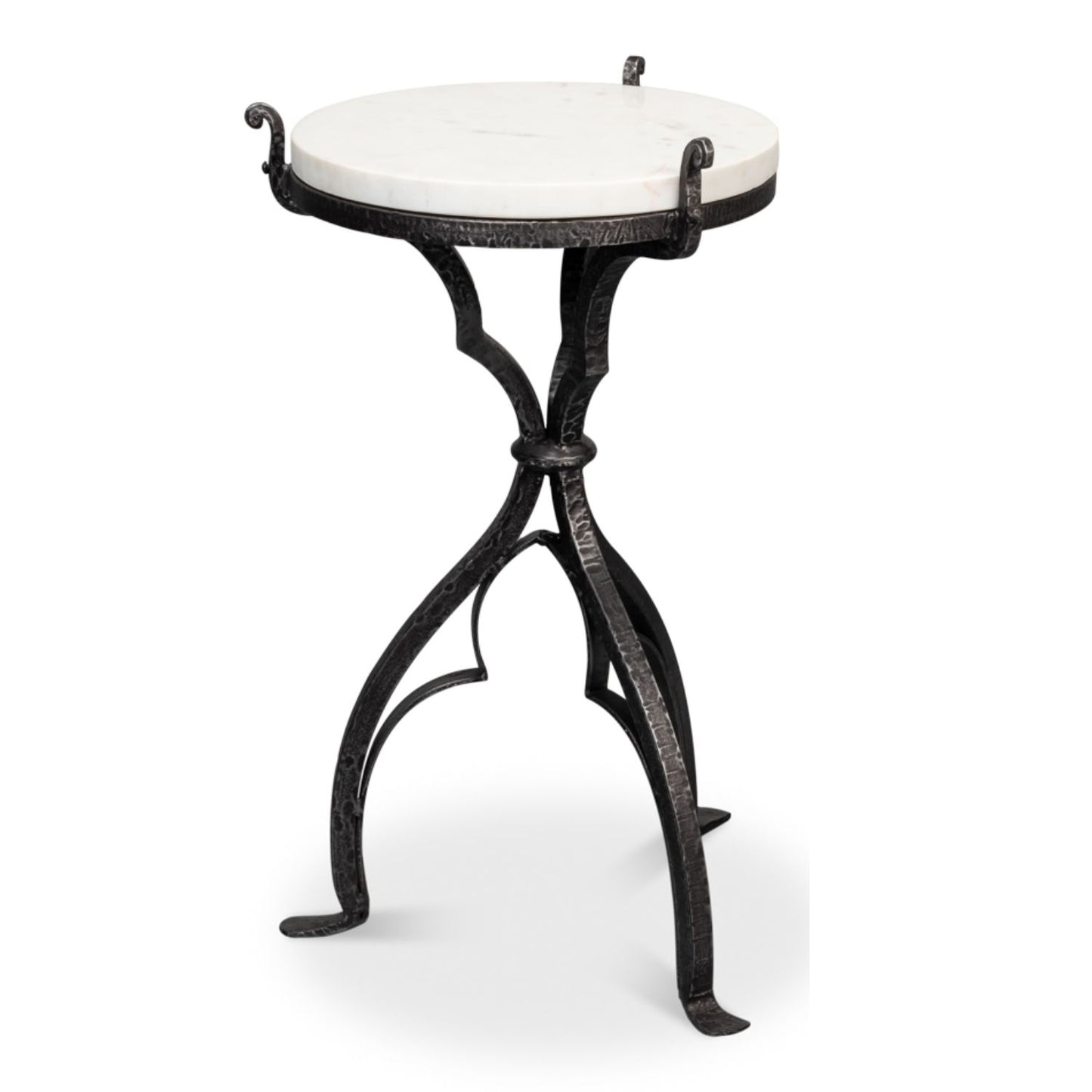 Marylin Side Table with Marble Top – White Marble & Hand-Forged Iron