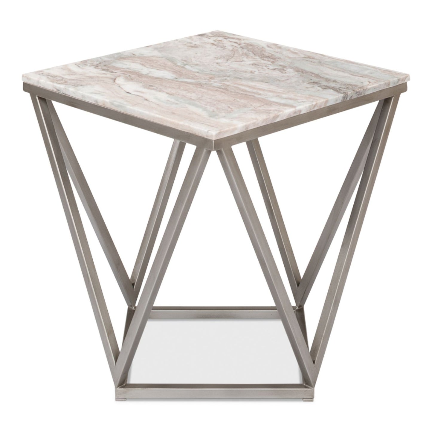 Trapezoid Side Table – Marble Top with Transitional Design