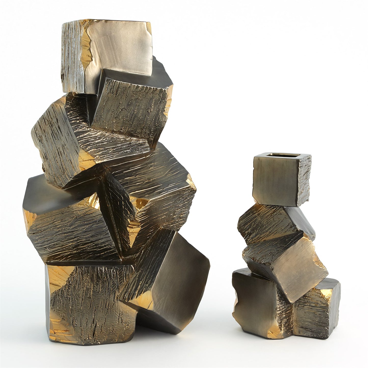 FAUX PYRITE VASES-BLACK W/GOLD