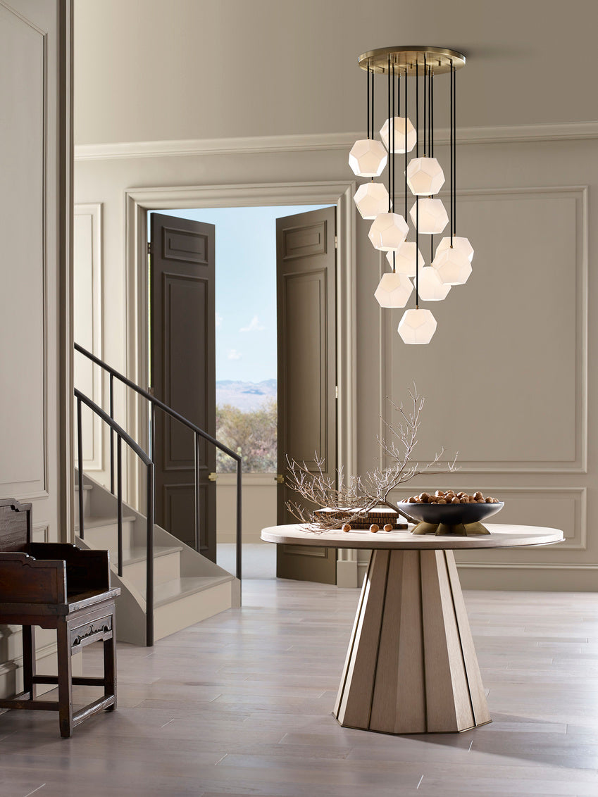 Indicus Chandelier with Multi-Drop Glass Elements & Antique Brass Finish