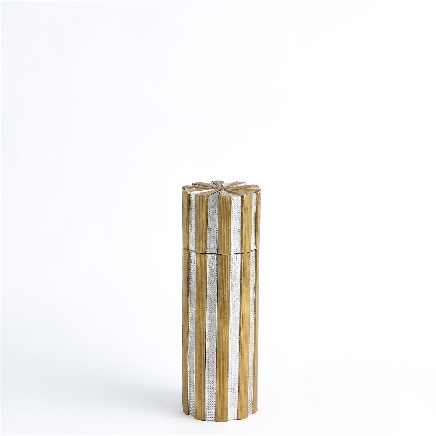 HIGH METAL VERTICAL STRIPE BOX-NICKEL/BRASS