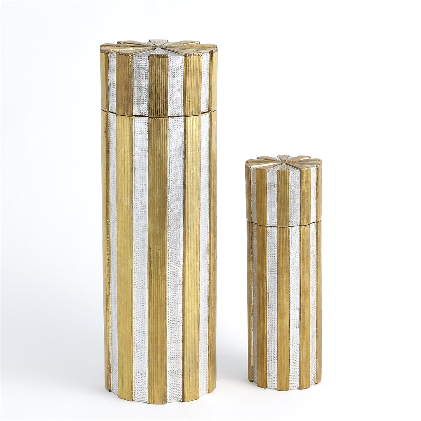 HIGH METAL VERTICAL STRIPE BOX-NICKEL/BRASS