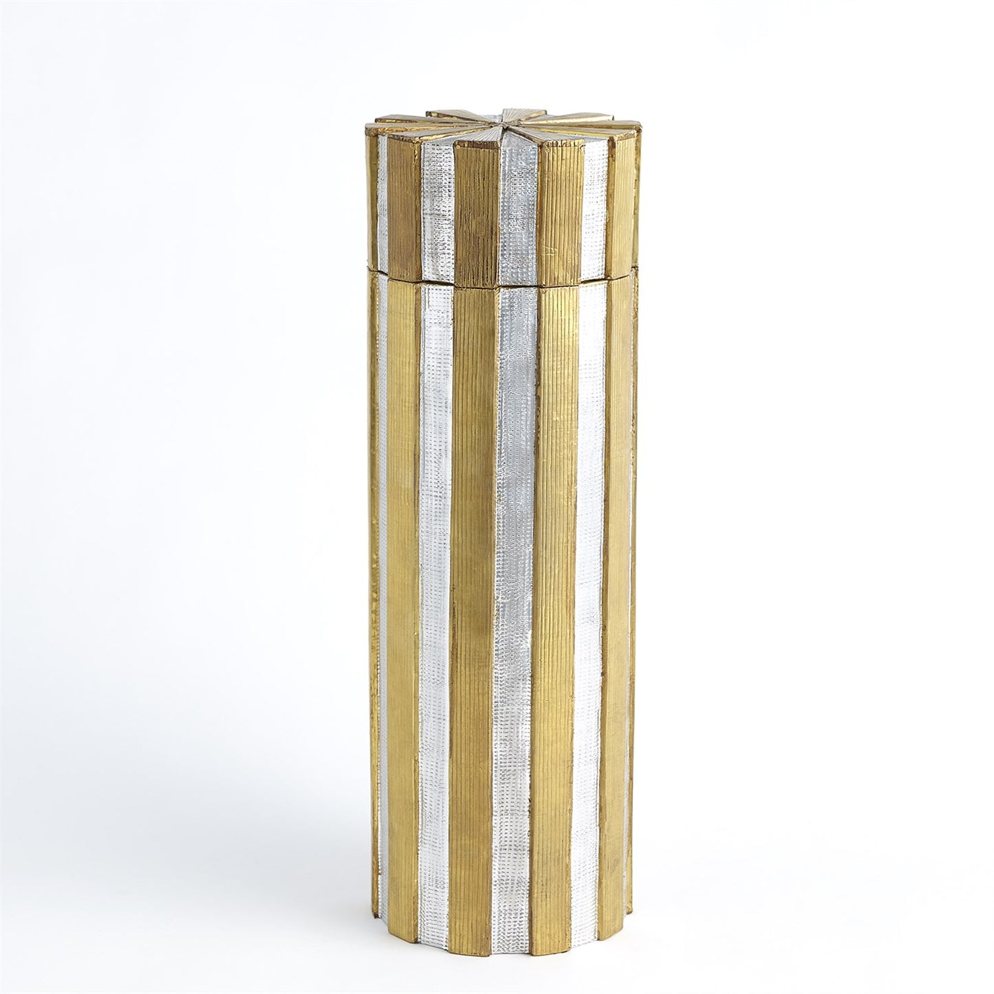 HIGH METAL VERTICAL STRIPE BOX-NICKEL/BRASS
