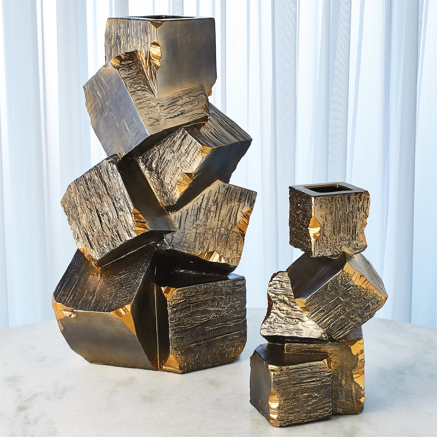FAUX PYRITE VASES-BLACK W/GOLD