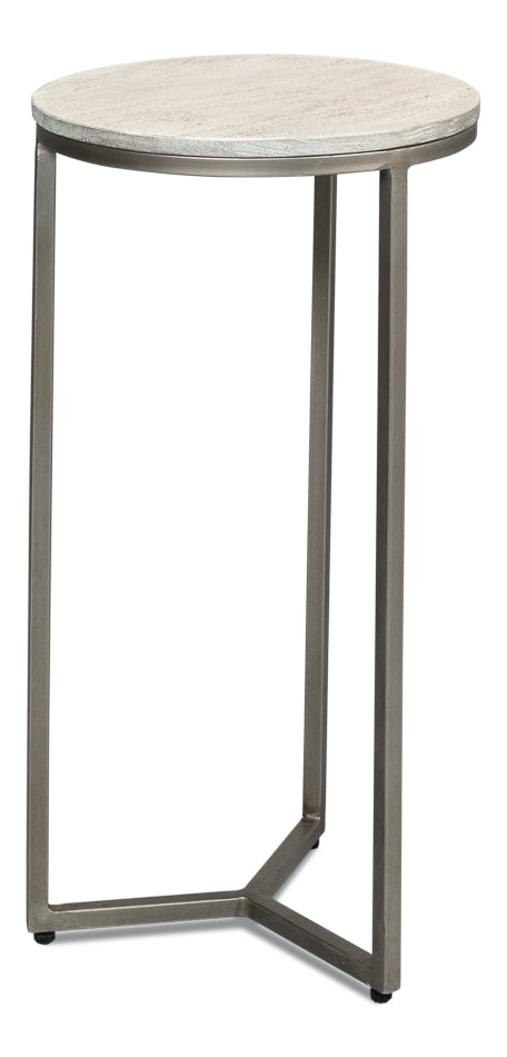 Parva End Table - Grey Traditional Iron with Mango Wood Top, Gunmetal Base