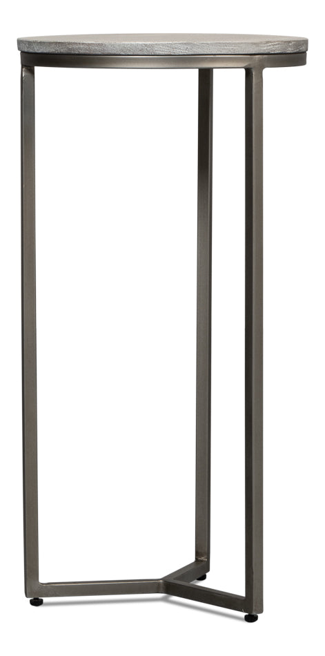 Parva End Table - Grey Traditional Iron with Mango Wood Top, Gunmetal Base