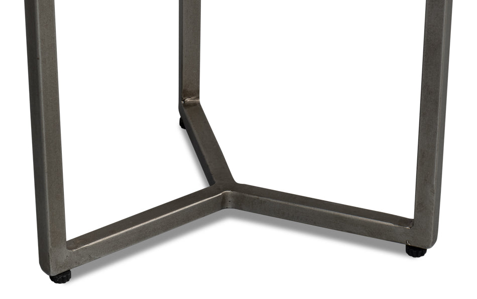 Parva End Table - Grey Traditional Iron with Mango Wood Top, Gunmetal Base