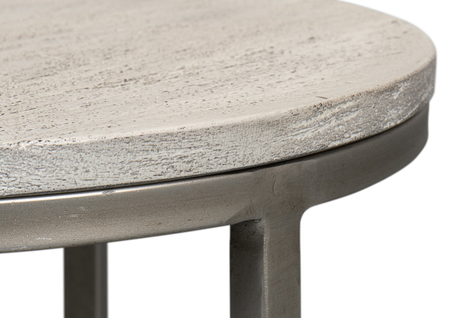 Parva End Table - Grey Traditional Iron with Mango Wood Top, Gunmetal Base