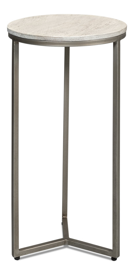 Parva End Table - Grey Traditional Iron with Mango Wood Top, Gunmetal Base