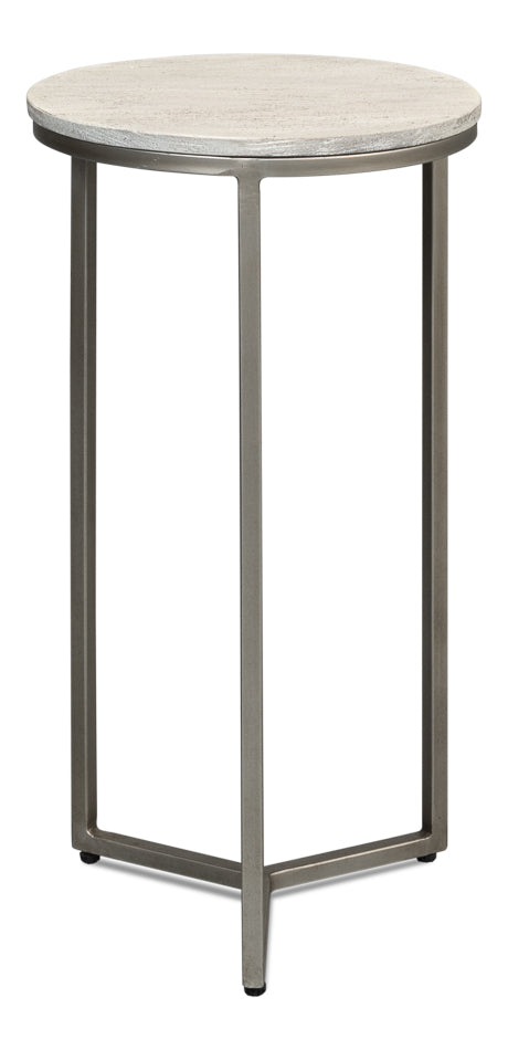 Parva End Table - Grey Traditional Iron with Mango Wood Top, Gunmetal Base