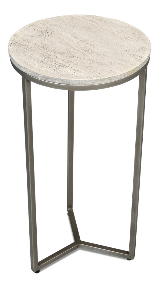 Parva End Table - Grey Traditional Iron with Mango Wood Top, Gunmetal Base