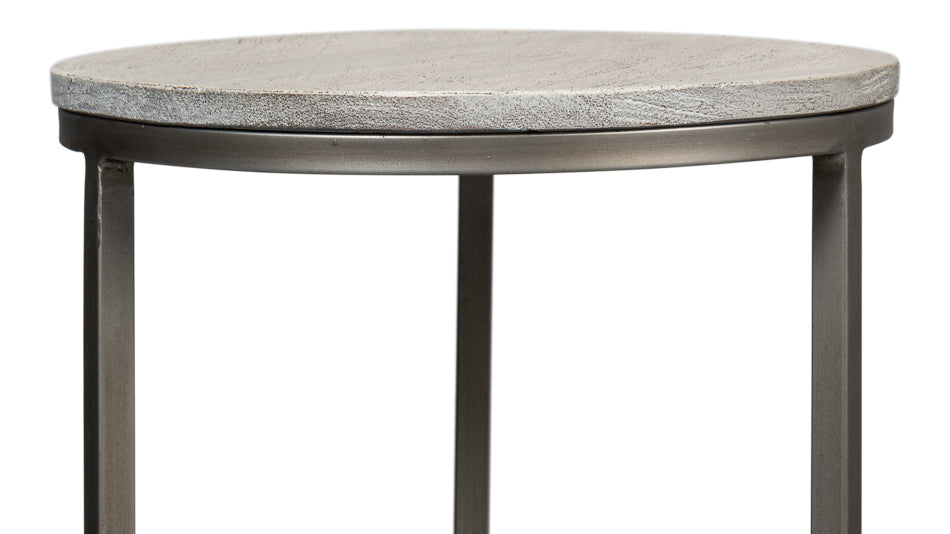 Parva End Table - Grey Traditional Iron with Mango Wood Top, Gunmetal Base