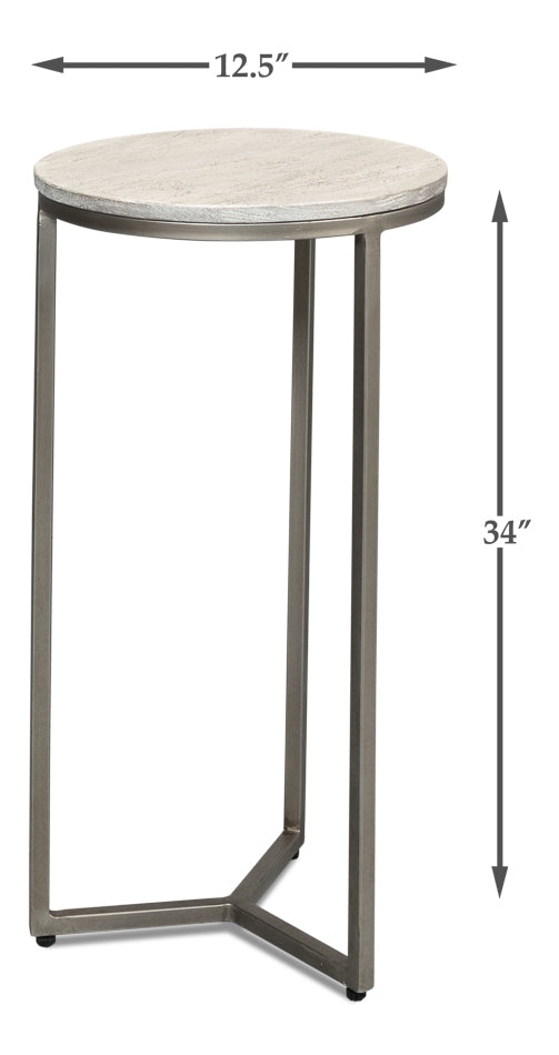 Parva End Table - Grey Traditional Iron with Mango Wood Top, Gunmetal Base