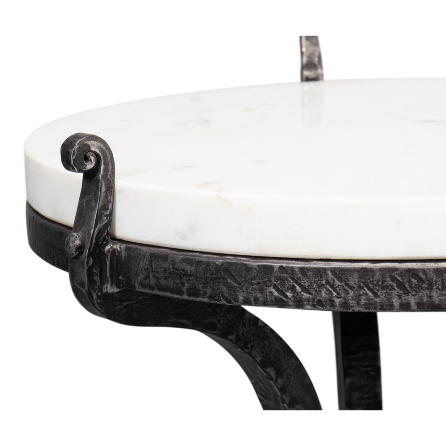 Marylin Side Table with Marble Top – White Marble & Hand-Forged Iron