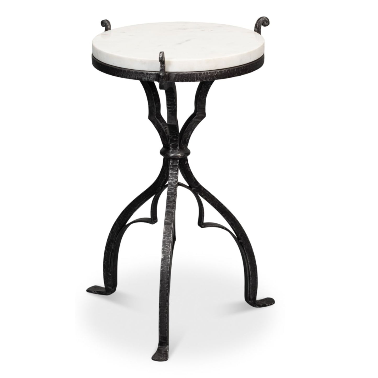 Marylin Side Table with Marble Top – White Marble & Hand-Forged Iron