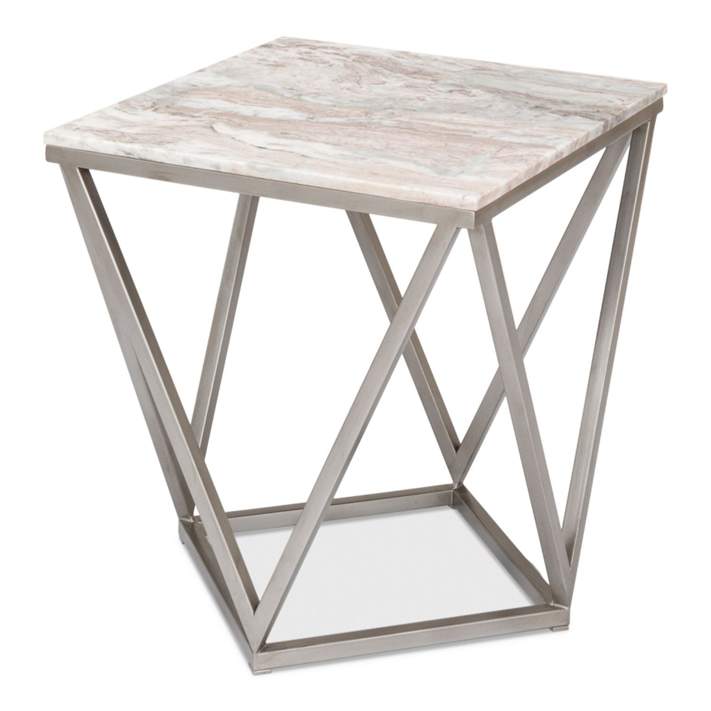 Trapezoid Side Table – Marble Top with Transitional Design