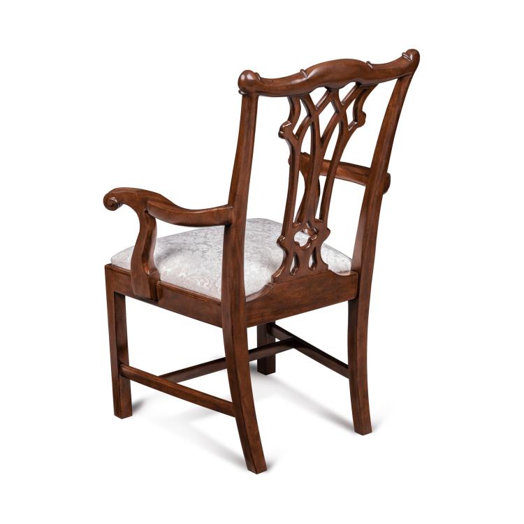 Camden Arm Chair – Mahogany Frame with Cream Damask Upholstery