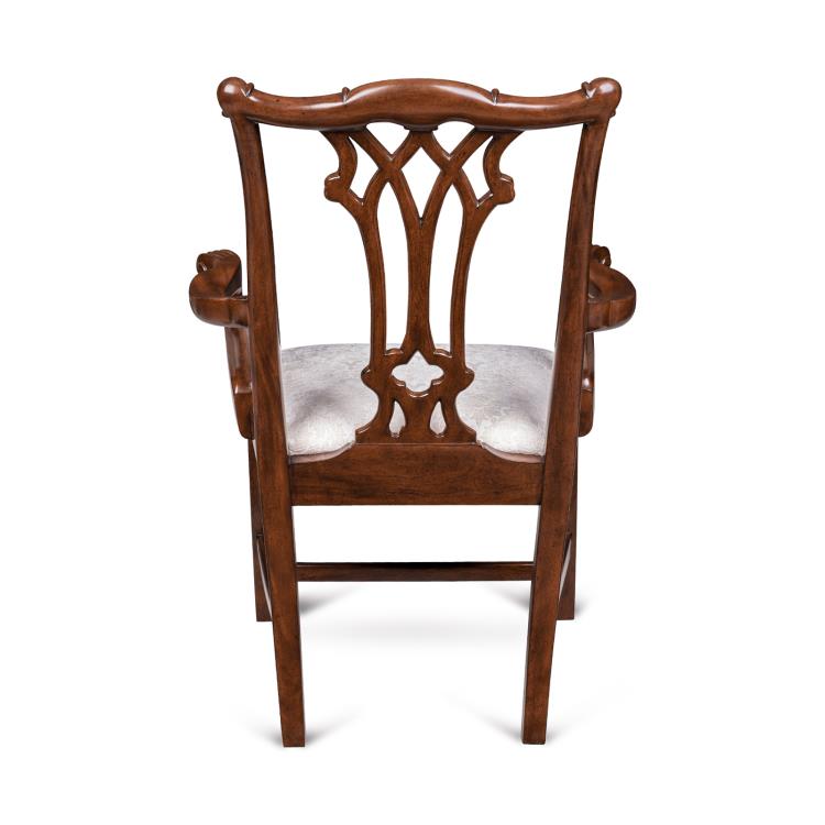 Camden Arm Chair – Mahogany Frame with Cream Damask Upholstery