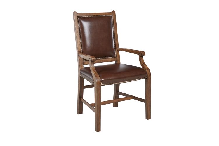 Studio Arm Chair – Antique Brown Leather & Parquetry Inlay