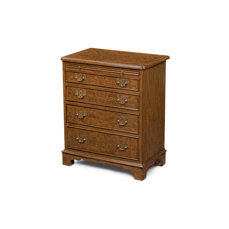 Jockey Chest – Burl Walnut Accent Cabinet with Brass Handles
