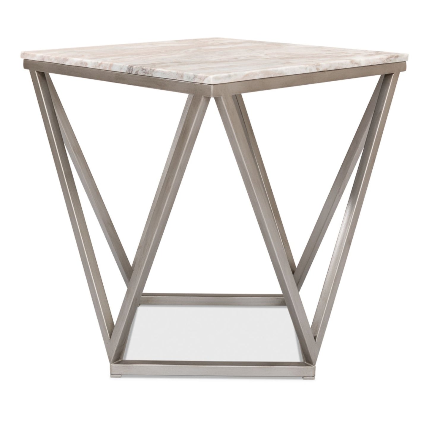 Trapezoid Side Table – Marble Top with Transitional Design