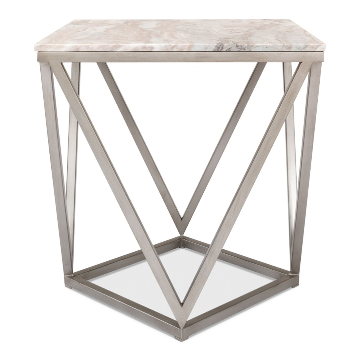 Trapezoid Side Table – Marble Top with Transitional Design