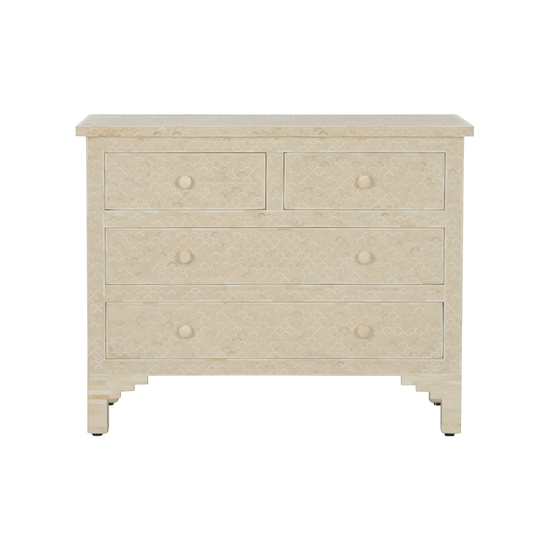 Milford Chest – Handcrafted 4-Drawer Bone Inlay Chest in Blue, Gray, or Natural Finish