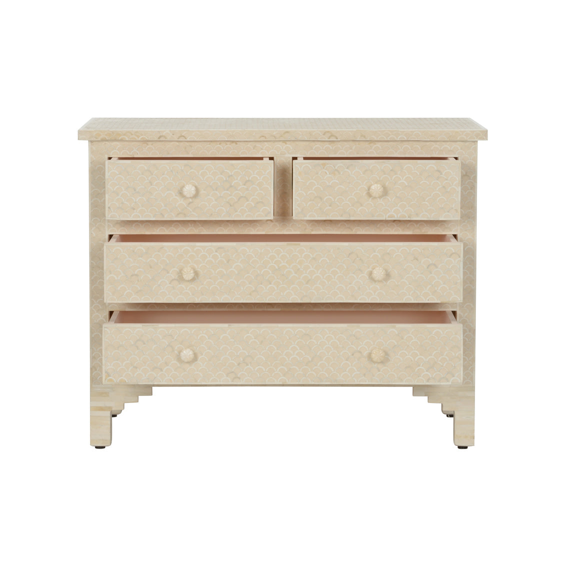 Milford Chest – Handcrafted 4-Drawer Bone Inlay Chest in Blue, Gray, or Natural Finish