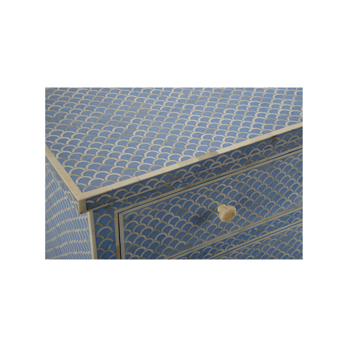 Milford Chest – Handcrafted 4-Drawer Bone Inlay Chest in Blue, Gray, or Natural Finish