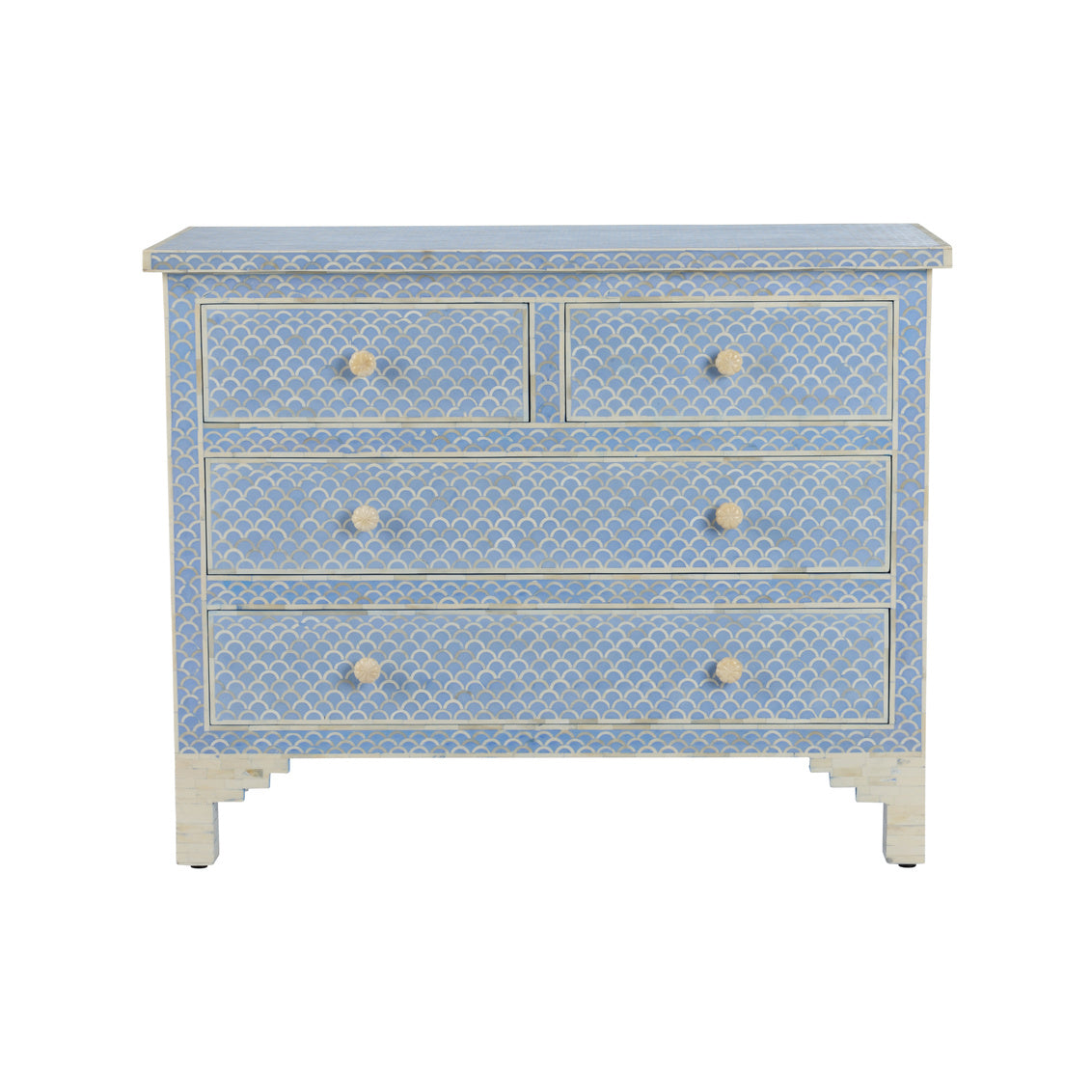Milford Chest – Handcrafted 4-Drawer Bone Inlay Chest in Blue, Gray, or Natural Finish