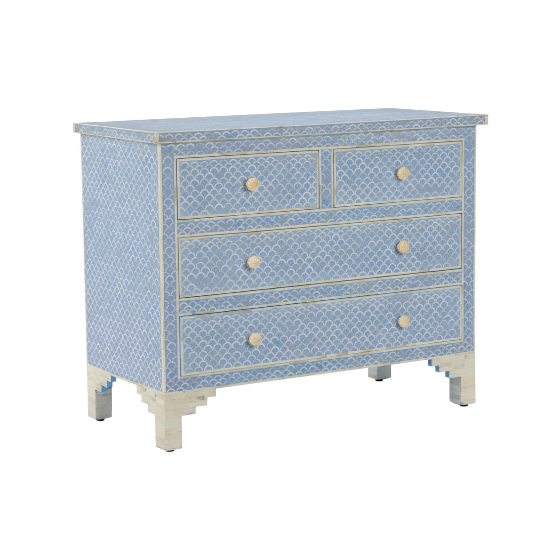 Milford Chest – Handcrafted 4-Drawer Bone Inlay Chest in Blue, Gray, or Natural Finish