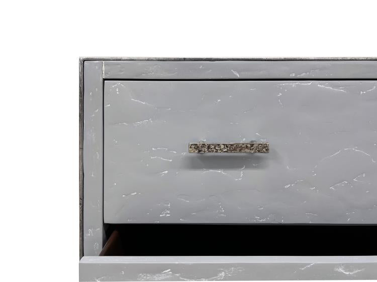 Maitland Smith San Juan Chest of Drawers – Mist Grey Lacquer & Polished Nickel Finish, 3-Drawer Chest