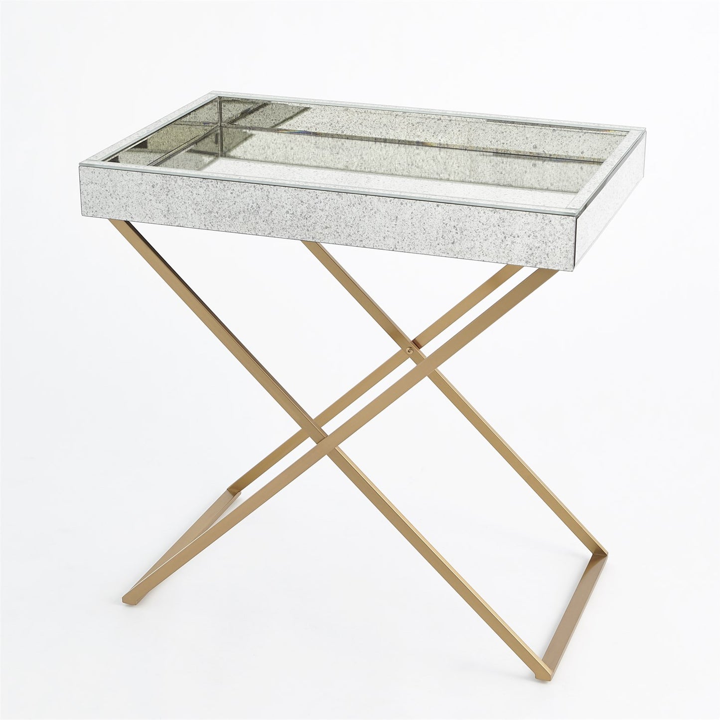 ANTIQUE MIRROR IN BRASS FOLDING TRAY TABLE