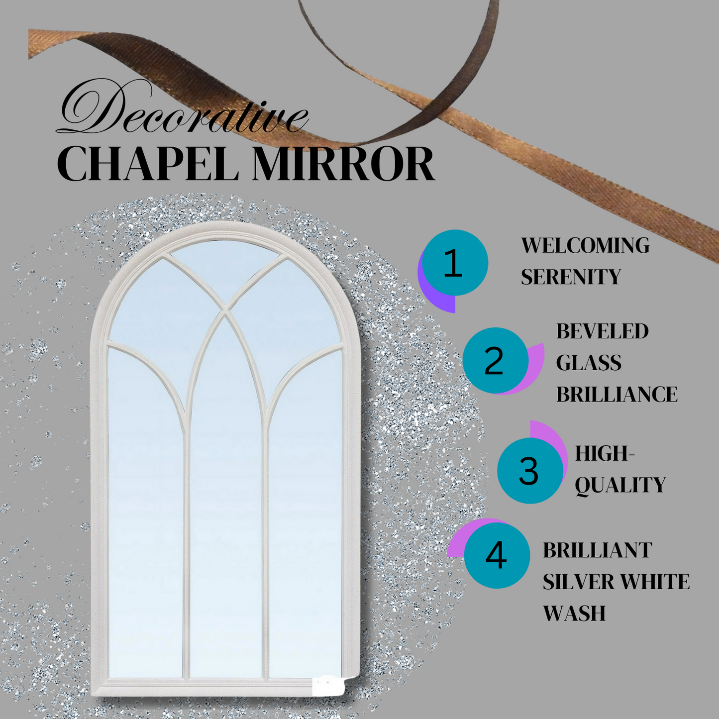 The Chapel Mirror - Serene Window Design with Silver White Wash Frame - Beveled