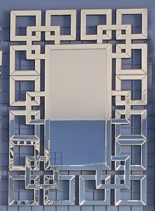 Worlds of Squares Reflection - Modern Wall Mirror with Geometric Intricacy for Contemporary Home Decor