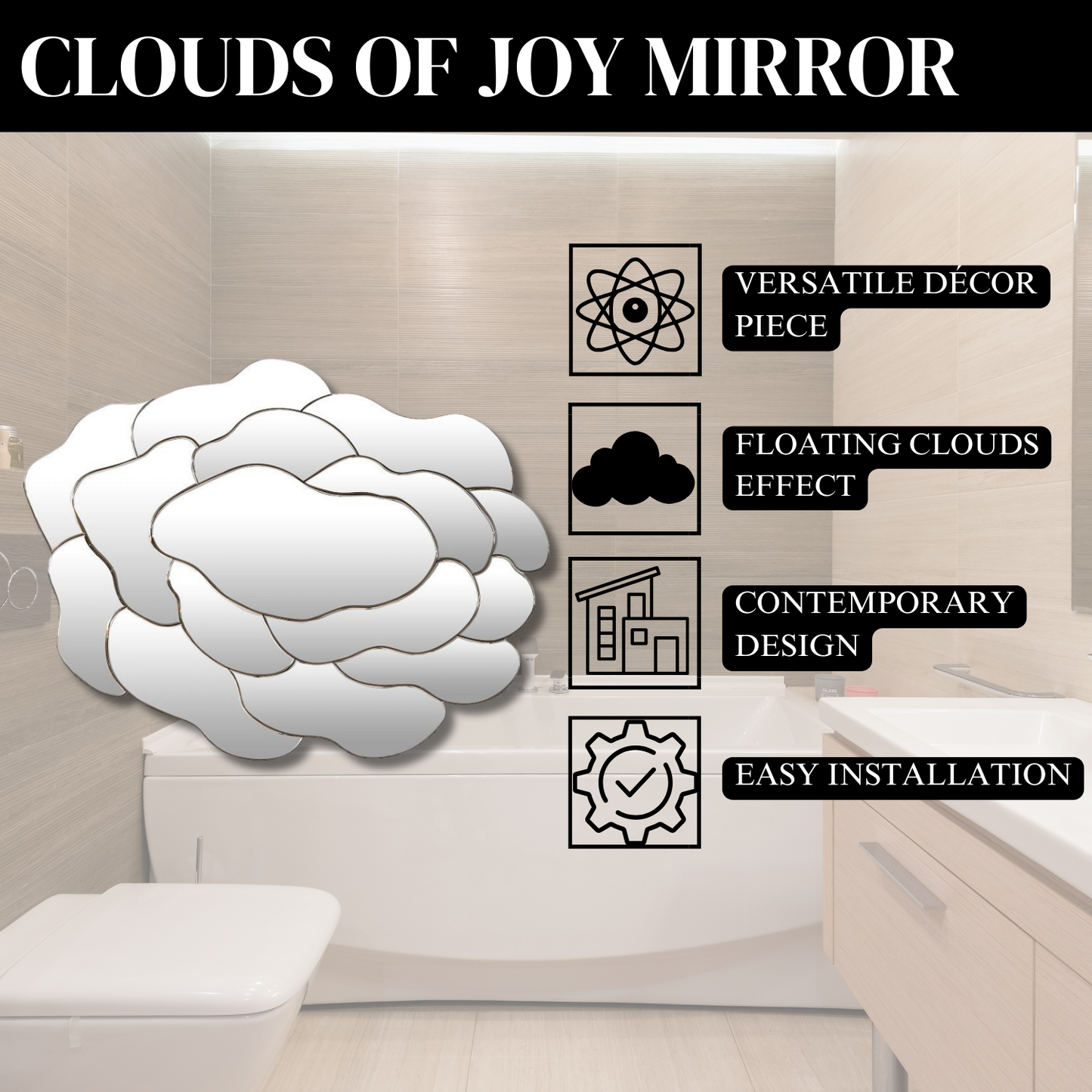 Clouds of Joy Mirror - Modern Silver Frame, Showstopper for Your Home Decor