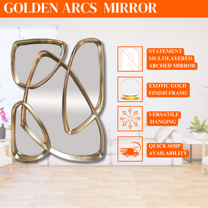 Golden Arc Statement Mirror with Multilayered Arches in Exotic Gold Finish