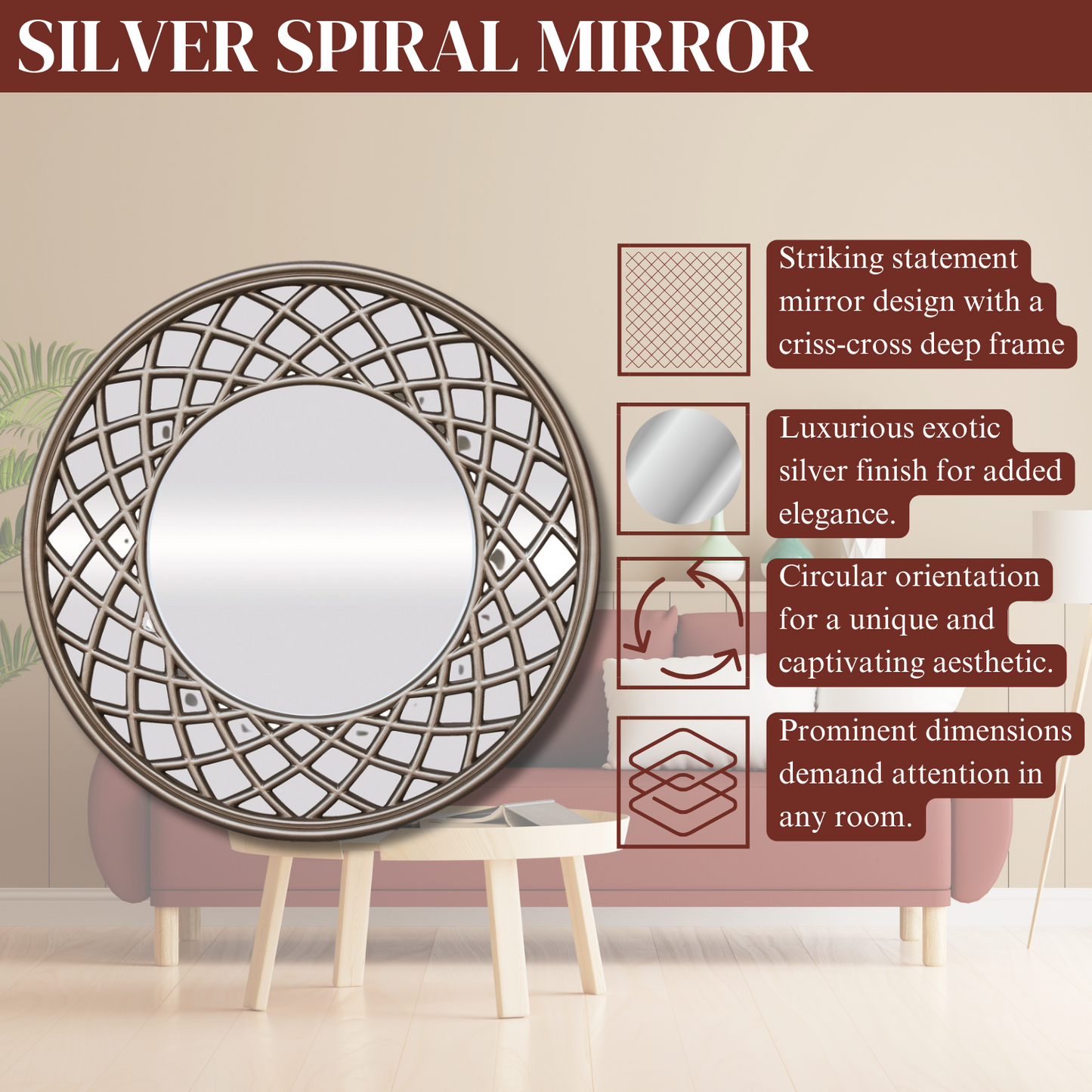 Silver Spiral Wall Mirror - Modern Reflection with a Twist for Stylish Home Decor