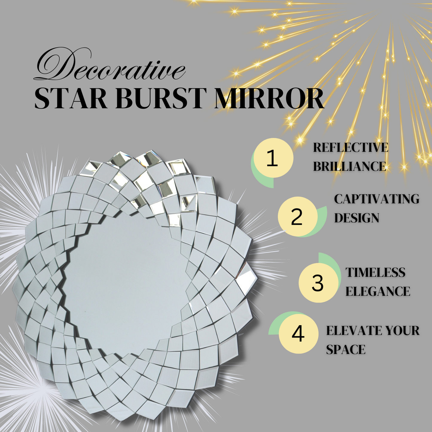 Contemporary Round Star Burst Mirror - 39" Silver Wood Frame - Home Decor