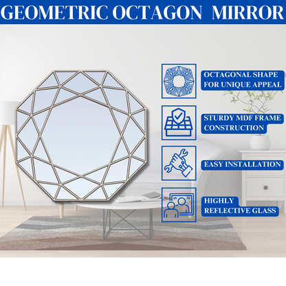 Silver Geometric Octagon Mirror - Modern Wall Decor with Sleek Geometric Design for Contemporary Spaces