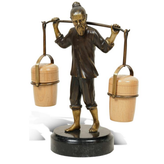 Balancing Act Condiment Dispenser – Brass Chinese Farmer with Salt & Pepper Shakers