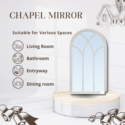 The Chapel Mirror - Serene Window Design with Silver White Wash Frame - Beveled