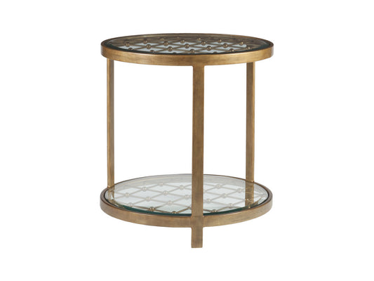 Royere Round End Table with Glass Top – St Laurent and Antique Copper Finishes