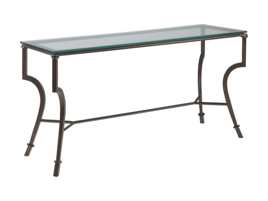 Syrah Console Table with Polished Glass Top and Hand-Forged Antique Copper Base by Artistica Home