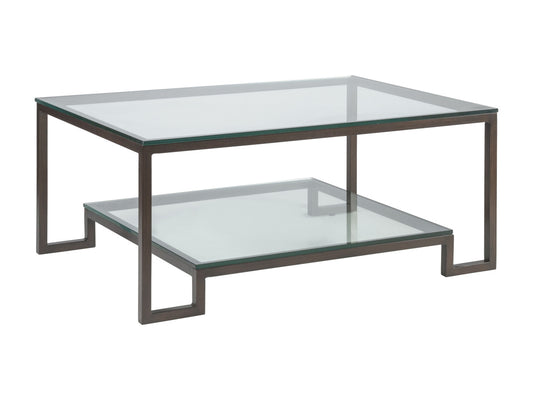 Bonaire Rectangular Cocktail Table - Hand-Shaped Steel Frame with Glass Top in Antique Copper Finish